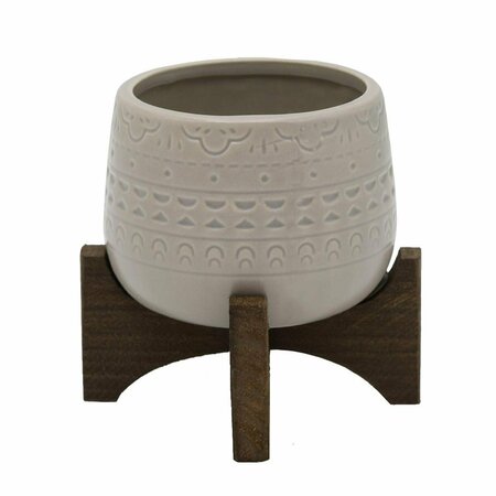 FLORA BUNDA 3.5' Mayan Ceramic on Stand, Matte Grey CT696E-LTGY